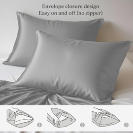 LINENWALAS 100% Organic Bamboo Pillowcase Set of 2 Soft Bamboo Silk Pillowcases for Hair and Skin Standard Size Cooling Pillow Cases Bamboo Bedding (20x30 Inches, Silver)