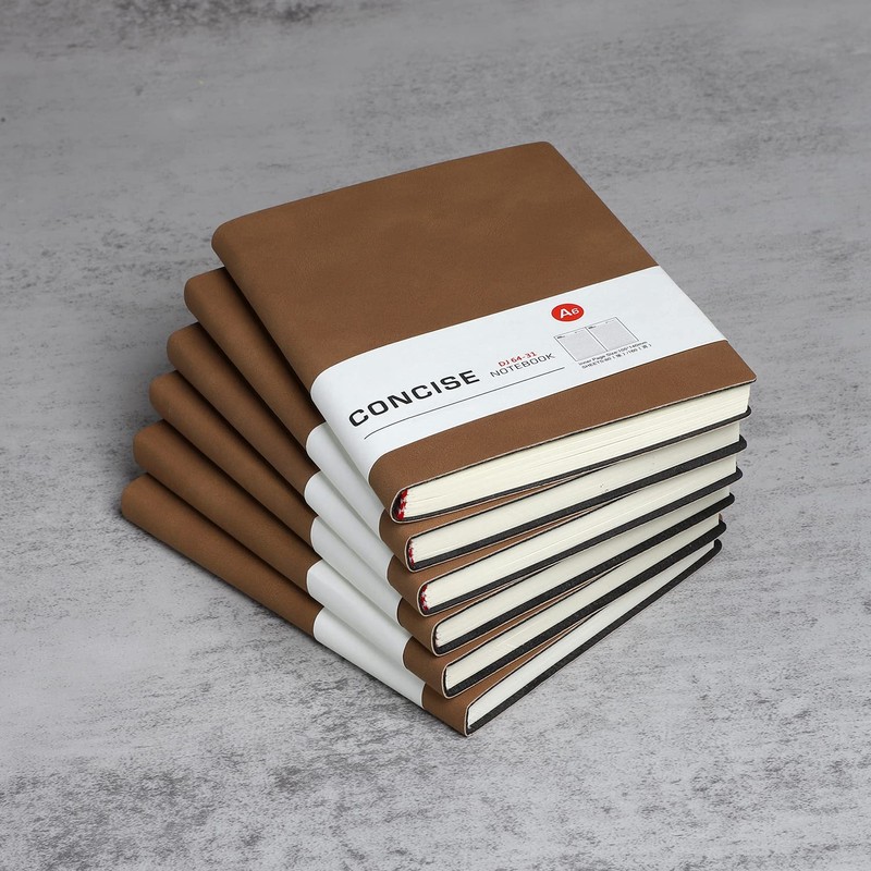 Notebook A6 Lined Leather Pack of 6 Hardcover Notebooks Thick