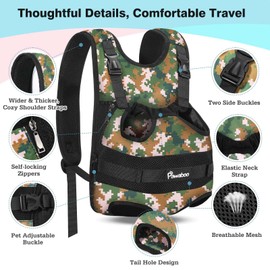 Pawaboo Pet Dog Front Carrier Backpacks, Legs Out Pet Carrier Backpack for Dogs, Adjustable Easy-fit Dog Chest Carriers for Small Medium Dogs Hands Free for Travel Hiking Cycling Camping, S, Camo