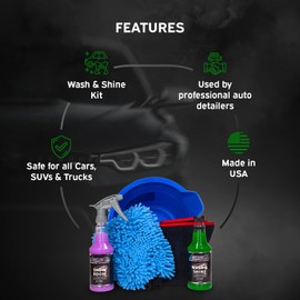 Wash & Shine Car Care Kit - Wash & Shine, Showroom Shine, Microfiber Wash Mitt, 2.5 Gallon Bucket, Microfiber Towel 32 OZ