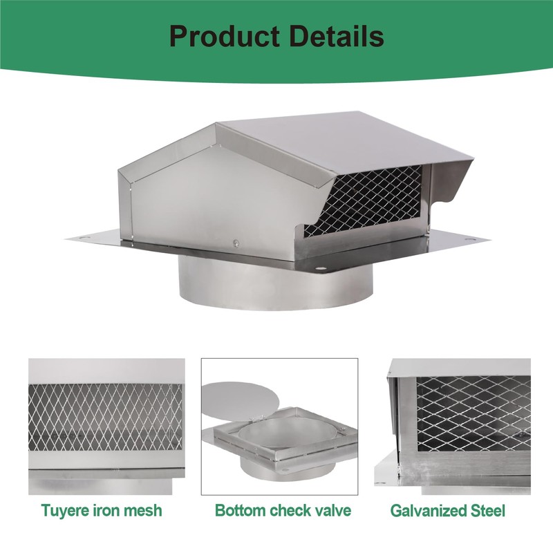 LTSEAME 6 Inch Stainless Steel Roof Vent Cap,Bathroom Exhaust Roof