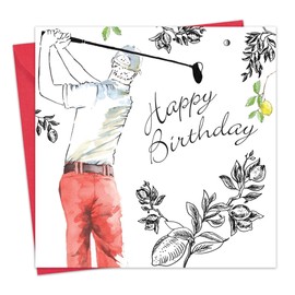 Twizler Happy Birthday Card For Him with Silver Foiling & Unique Watercolour Effect - Male Birthday Card - Mens Birthday Card – Golf Birthday Card