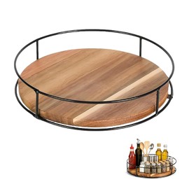 Foonary 9 Inch Wooden Turntable Organiser, 360 Rotating Round Spice Organiser Lazy Susan Made of Wood for Kitchen, Chest of Drawers, Cupboard, Worktop, Living Area, Storage Room, Table Top and Dining