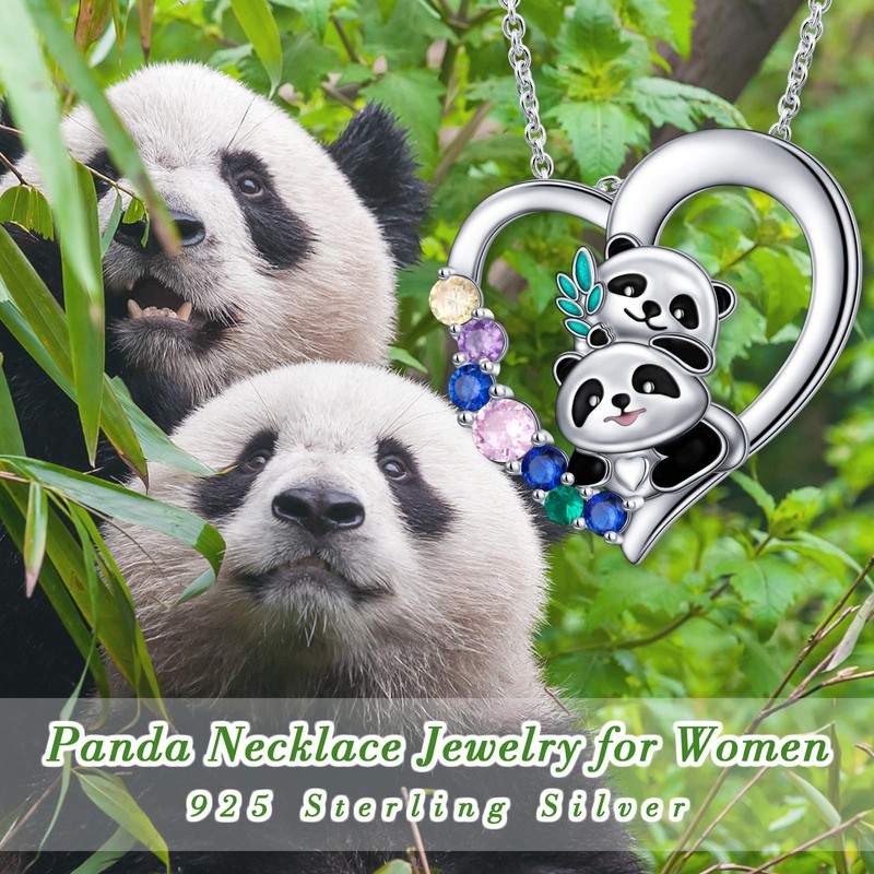 Alphm Panda Necklace 925 Sterling Silver Panda Heart Pendant Cute