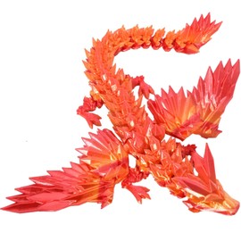 3D Printed Dragon, Dragon Toys, Winged Dragon Inside Fun Collectible Toy Gift 3D Printed Fantasy Dragon Ideal for Christmas Easter Birthdays and Holiday Decorations (Orange Red, Large)