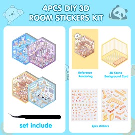 4 Sets DIY 3D Stickers Scene Cute Fun House Stickers for Adults Kids Reusable House Room Sticker Book Korean Cartoon Sticker Scene Make Your Own Supermarket Coffee Shop Funny DIY Art Set-L