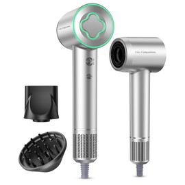 Hair Dryer - 150000 RPM High-Speed Brushless Motor Negative Ionic Blow Dryer for Fast Drying, Low Noise Thermo-Control Hair Dryer with Diffuser and Nozzle, Silvery