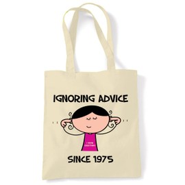50th Birthday Bag - Funny Ignoring Advice Since 1975 Design, 100% Cotton Shoulder Tote Bag, 50th Birthday Gifts for Women, Reusable & Eco-Friendly, Hard-Wearing Digital Print, 42x38cm