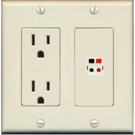 RiteAV 1 Port Speaker Wire Plug Jack Wall Plate - Outlet [Light-Almond]