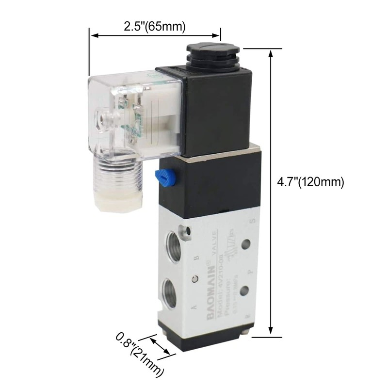 Baomain 6 Space Pneumatic Solenoid Valve 4V210-08 AC 24V Single