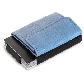 Jaimie Jacobs Nano Boy Pocket Mini Textile Wallet with Drawstring and Coin Compartment Slim Card Holder for Men and Women, Grained leather dove blue, minimalist wallet