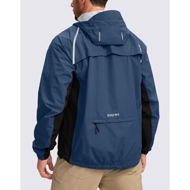 Men's Cycling Rain Jackets Waterproof Running Bike Windbreaker Hooded Reflective Biking Windproof Bicycle Riding(Navy/Black,XXXL)