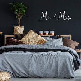 Vinyl Wall Art Decal - Mr & Mrs - 11" x 40" - Modern Cute Inspirational Couples & Family Love Quote Sticker for Home Bedroom Closet Mirror Glass Living Room Wedding Ceremony Entrance Decor (White)