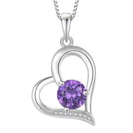 JIWOY Heart Necklace 925 Sterling Silver Simple Love Pendant Created Amethyst Jewelry for Women