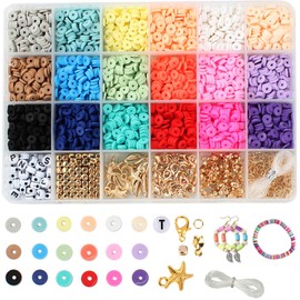 Beads for Threading Clay Bead Set, Jewellery Making Set, Round Heishi Spacer Beads for Necklace, Jewellery Making, DIY, 3600 Pieces