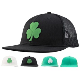 YEANIY XL,XXL Men St Patricks Day Green Shamrock Trucker Hat,Flat Bill Clover Baseball Caps-Black
