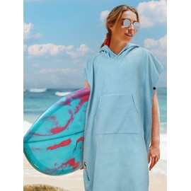 Sun Cube Surf Poncho Changing Robe with Hood, Thick Quick Dry Microfiber Wetsuit Changing Towel for Surfing Beach Swim Outdoor Sports -Light Blue