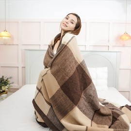 YOUR MOON Pure Wool Blanket, King Size, 100% Australian Natural Wool, Washable, Hypoallergenic - Non-Itchy (Coffee, 90 * 108)