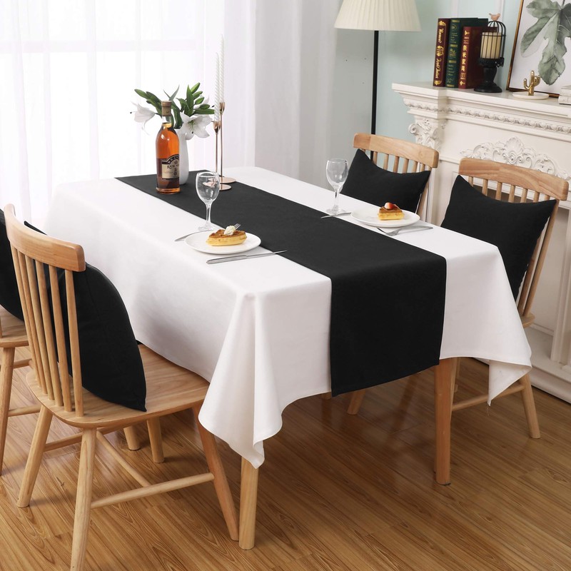 DUALIFE 2PCS Black Table Runner Handcrafted Table Cloth Table Runners