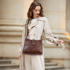 VIMUTI Handbag Women's Medium Shoulder Bag Black Crossbody Bag with Wide Strap Shoulder Bag Hobo Bag Vegan Leather Bag 2 Shoulder Straps Card Slot Travel Bag, A6-coffee-8626