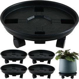 5 Packs 15.8 Inches Extra-large Plant Caddy Plant Saucers on Wheels Rolling Plant Stands Heavy-duty Plant Dolly Plastic Planter Roller Base Pot Movers Outdoor Plant Tray Coaster Holder, Black