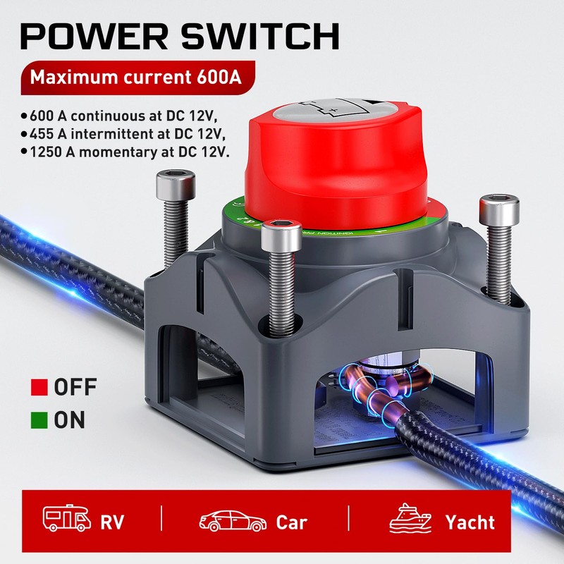 Nilight 600A High Current Battery Switch 12V 24V 48V ON
