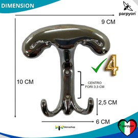 parpyon Wall Hooks, 4 Hooks for Wall, Entrance, Robe, Towel Rack, Bathroom Holder, Towel Rack, Items, Home Decor (Chrome)