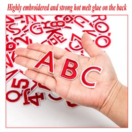 TXSN 72pcs Iron on Letters and Numbers Patches, Embroidered Letters and Numbers Applique Patches for Clothing, Hat, Jacket, Jeans, Backpacks, Bags and More, Red