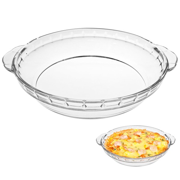 DOERDO Glass Pie Plate 10 Inch Round Deep Dish Pie