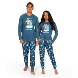 Tipsy Elves - Pijama de Navidad a juego para la familia - Conjunto de pijama clásico ultra cómodo de dos piezas para las día festivo, Barcos y Ho Ho Hos (azul), 1 X