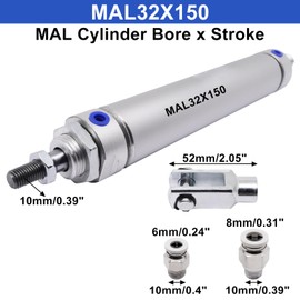 S SYDIEN Pneumatic Cylinder 32mm Bore 150mm Stroke Air Cylinder Double Acting with Y Connector and 6Pcs Pneumatic Quick Fitting (MAL32X150)