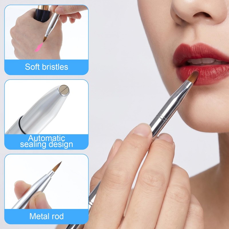 Retractable Lip Brush, Silver Dual Ended Lipstick Brush, Portable Brushes