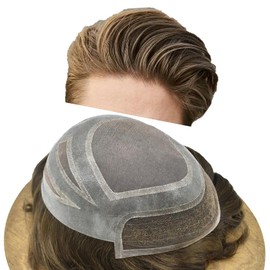 RESHE Mens Toupee Human Hair Lace Front For Men Real Human Hair Replacement System Fine Mono Thin Skin Natural Looking Hairline Men's Toupee Hair Piece 8X10#4 MEDIUM BROWN 120% Density