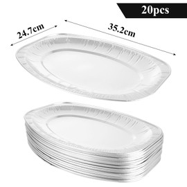 ASelected 20Pcs Aluminium Foil Party Platters 35.2X24.7X24Cm Tin Foil Trays for BBQ, Roasting, Baking, Cooking, Broiling 1900Ml Silver Foil Trays Containers