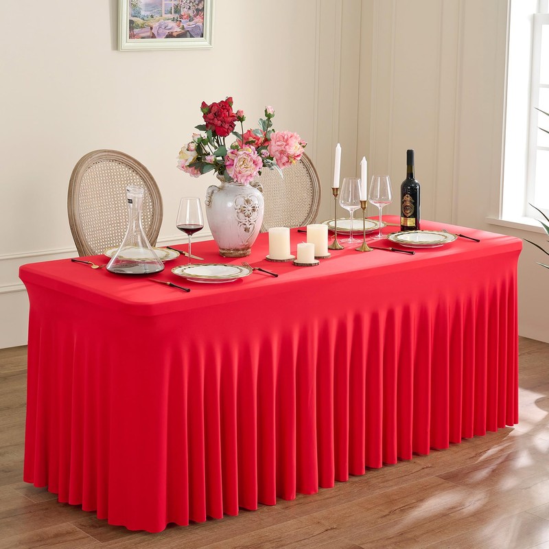 Red Stretchy Spandex Tablecloth for 1.8 m Rectangular Table, Washable