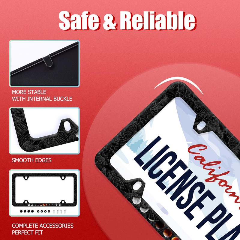 Moon Phase License Plate Frame Stainless Steel Black License Holder