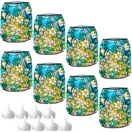 MODGY Luminary LED Lantern Candle Holder Decorative Indoor Outdoor, Plastic Candle Lamps for Wedding Table Centerpiece, Flameless Floating Candles, Louis C Tiffany, Field of Lilies, 2 Packs of 4