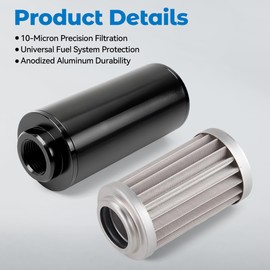 WEAREN Inline Fuel Filter 10 Micron with 6AN 8AN 10AN Adapter&50MM Universal Bracket Clamp Universal