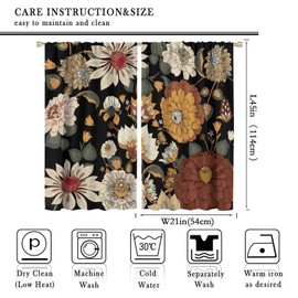 SENRUEGT Boho Floral Curtain for Bedrooms,Abstract Mid Century Morden Bohemian Decor Drapes for Girls Women Home Window Curtains 42x45 Inch, Black Red
