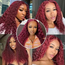 Bafamiya Human Hair Bundles Burgundy 99J Water Wave 18 20 22 Inch Bundles Human Hair 100% Unprocessed Soft Sewn In with Double Weft for Black Women