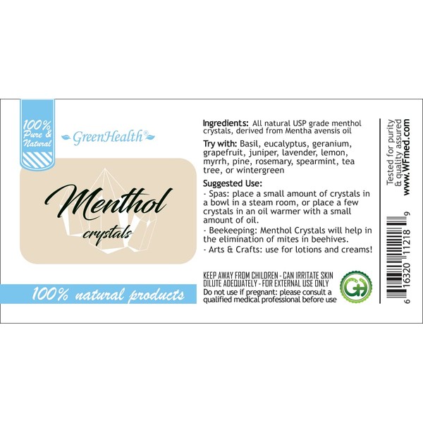 Premium Menthol Crystals 1lb (16oz) Packaged in a Food Grade Metallized Poly Bag(Melting Point is Approximately 95 to 107 Degrees F)