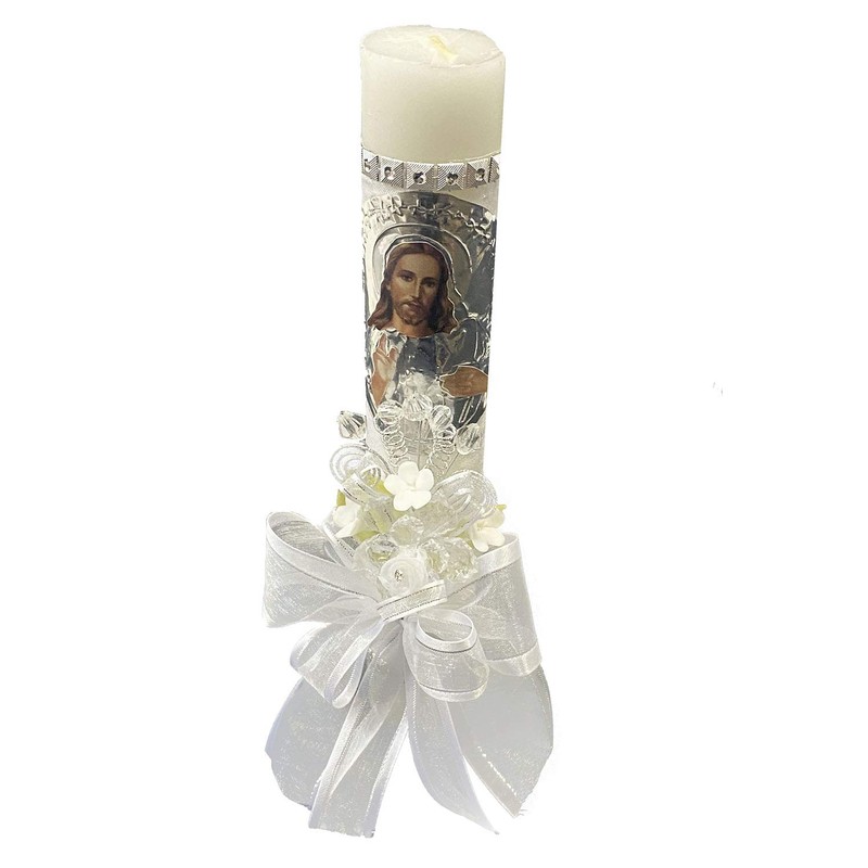 Lito White Jesus Baptism Candle Set Kit for Christenings with
