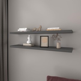 TREATLIFE HOME Maximize Space with Floating Shelves, Set of Two, Stylish for Living Room, Easy to Clean, Matte Gray