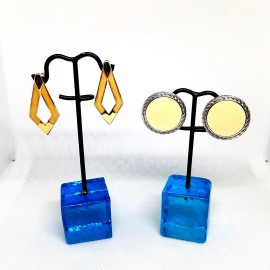 Vintage Enamel Pierced Earring Lot Silver Gold Tone Ivory Swirl Round Triangle