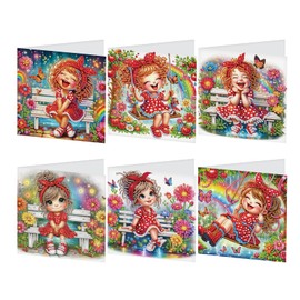 DCIDBEI DIY Diamond Painting Geburtstagskarten Set (6 Stück) Diamant Painting Grußkarten für Glückwunschkarte Klappkarten Malen nach Zahlen Grußkarten Familie Freunde Engel Elf Fee Dankeschön Karte