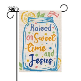 Summer Garden Flag Raised On Sweet Time And Jesus Double Sided, Welcome Seasonal Holiday Burlap Yard Outdoor Decoration 12.5 x 18 Inch
