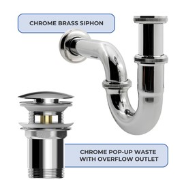 VANCOCO 1 ¼ Inch Sink Drain Fitting with Overflow (Chrome), Universal Siphon Sink with Pop-up Drain Valve, Washbasin Drain Fitting Made of Brass