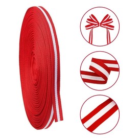 Red and White Stripe Fabric Ribbon Polyester Grosgrain Striped Decorative Ribbon for Home Décor Gift Present Wrapping (3/8 Inch * 55 Yards)