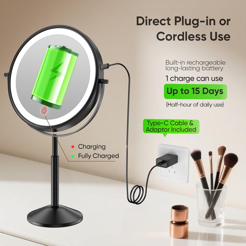 Professional 9" Lighted Makeup Mirror with 1X/10X HD Magnification –