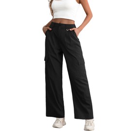 Feiersi Women Wide Leg Cargo Pants High Waisted Casual Baggy Streetwear Women Cargo Pants Trousers(Black,Medium)